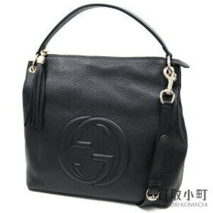 Gucci Soho Shoulder Bag Black Calfskin Tassel Charm Interlocking GG Hobo Fringe